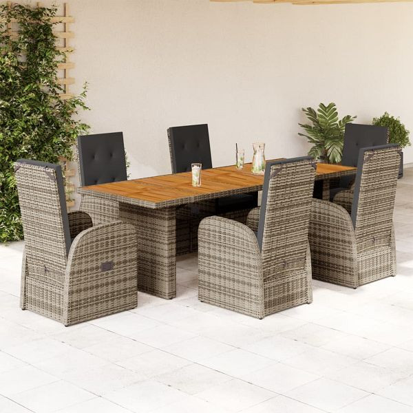 vidaXL 7-teilig Garten-Essgruppe mit Kissen Grau Poly Rattan, 3277591