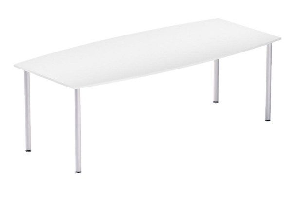 Deskin Konferenztisch MODUL, Bootsform, Platte Dekor Weiß, Rundfuß Alusilber RAL 9006, B 2200 x T 800/1000 x H 745 mm, 279305