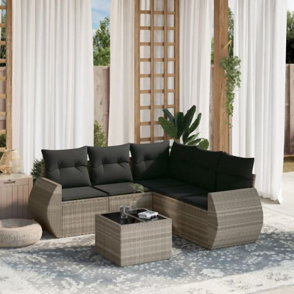 vidaXL 6-tlg. Garten-Sofagarnitur mit Kissen Hellgrau Poly Rattan, 3221361