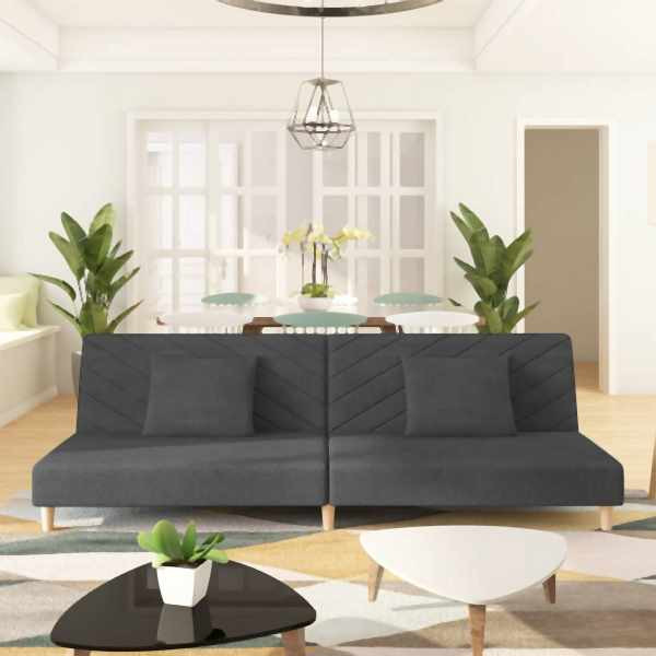 vidaXL Schlafsofa 2-Sitzer mit 2 Kissen Dunkelgrau Stoff, 375888