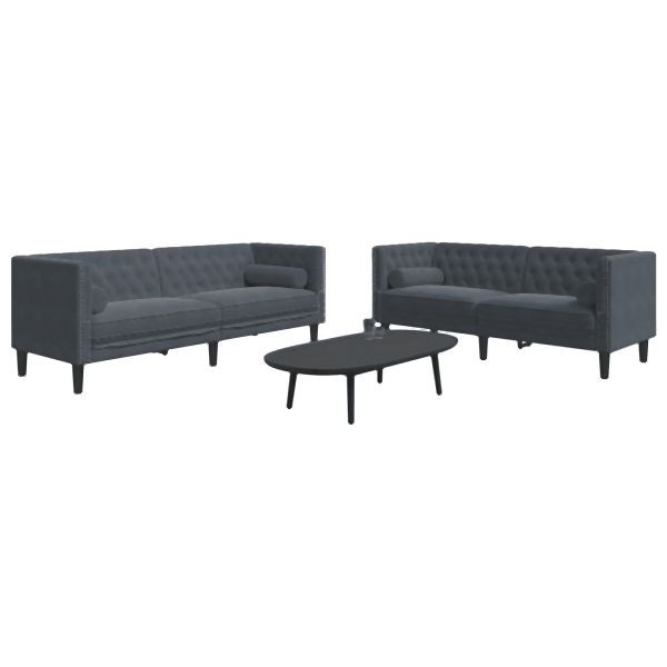 vidaXL 2-tlg. Chesterfield-Sofa-Set mit Nackenrollen Dunkelgrau Samt, 3209292