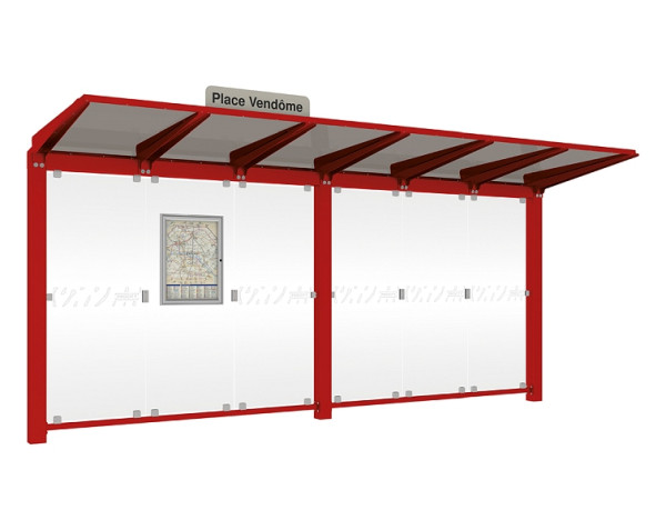 Procity Wartehalle Venedig - Ohne Seitenverkleidungen, Farbe RAL 3004, Maße: Breite 5000 x Höhe 2422 x Tiefe 1520 mm, 529660.3004