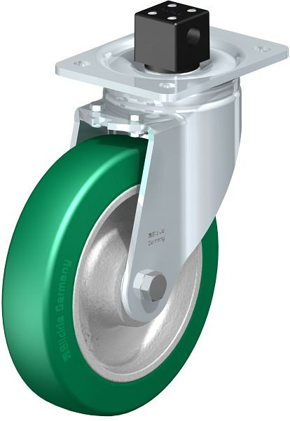 Blickle LH-GST 200K-CS13 Stahlblech-Lenkrolle, Schwerlast-Ausführung, mit Anschraubplatte & Zentralfeststeller, Blickle Softhane®, Grün, 852393