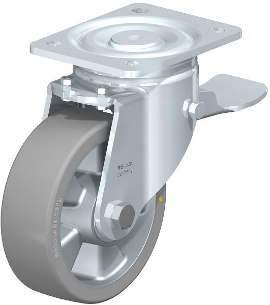 Blickle LH-ALTH 150K-ST-AS Stahlblech-Lenkrolle, Schwerlast-Ausführung, mit Anschraubplatte & Feststeller, Blickle Extrathane®, Grau, 760474