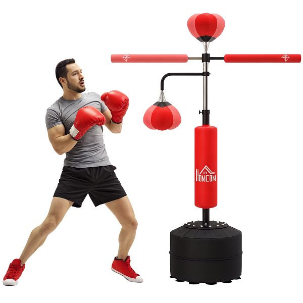 HOMCOM 4-in-1 freistehender Boxsack-Ständer, 160-230 cm höhenverstellbar, Rot, A91-120V00RD