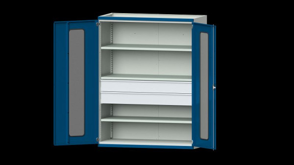ANKE Werkbänke Schwerlastschrank, Modell 302, 1485 x 690 x 1950 mm, Sichtausschnitt aus Plexiglas, RAL 7035/5010, 621.282
