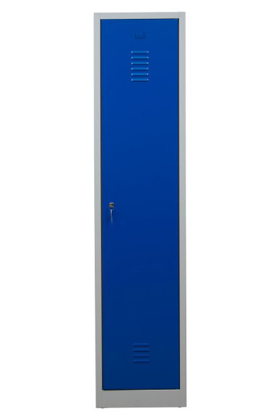 Gürkan Garderobenschrank, 50 x 41,5 x 180 cm, Lichtgrau, Enzianblau, EU Zylinderschloss, Trennwand innen fest, WRD/1.1840, 104952