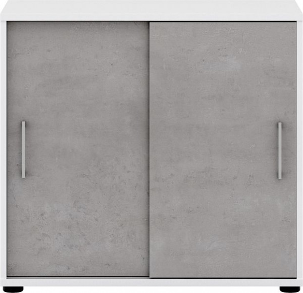 Röhr Schiebetürenschrank B 80,4 cm x H 74 cm x T 42,5 cm, Korpus Weiß, Front Beton, mit 2 Schiebetüren, 2 Orderhöhen, 859B231000