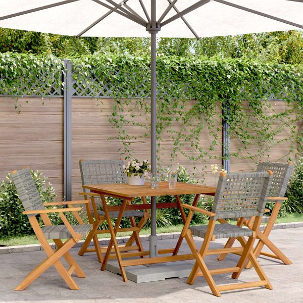vidaXL 5-teilig Garten-Essgruppe Grau Poly Rattan und Massivholz, 3281827