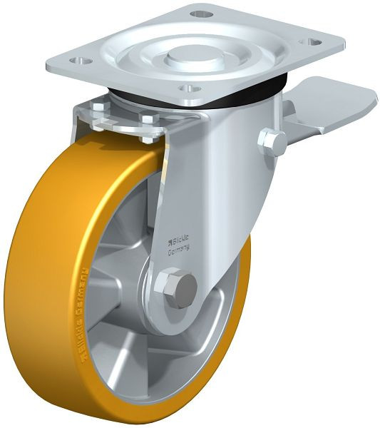 Blickle L-ALTH 160K-ST Stahlblech-Lenkrolle, mittelschwere Ausführung, mit Anschraubplatte & Feststeller, Blickle Extrathane®, Hellbraun, 321570