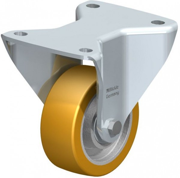 Blickle BH-GTH 100K-3 Stahlblech-Bockrolle, Schwerlast-Ausführung, mit Anschraubplatte, Blickle Extrathane®, Hellbraun, 752607