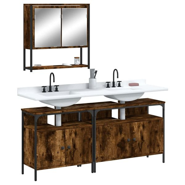 vidaXL 3-teilig Badmöbel-Set Räuchereiche Holzwerkstoff, 3214667