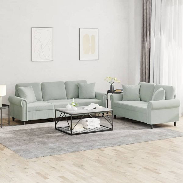 vidaXL 2-tlg. Sofagarnitur mit Kissen Hellgrau Samt, 3202270