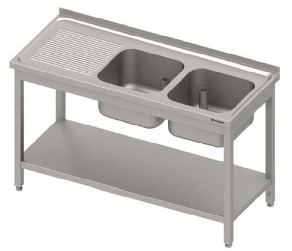 Stalgast Spültisch mit Grundboden 1200x700x850 mm, mit zwei Becken links, mit Aufkantung, verschweißt, VST12723LA