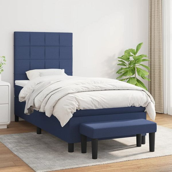 vidaXL Boxspringbett mit Matratze Blau 90x200 cm Stoff, 3136571