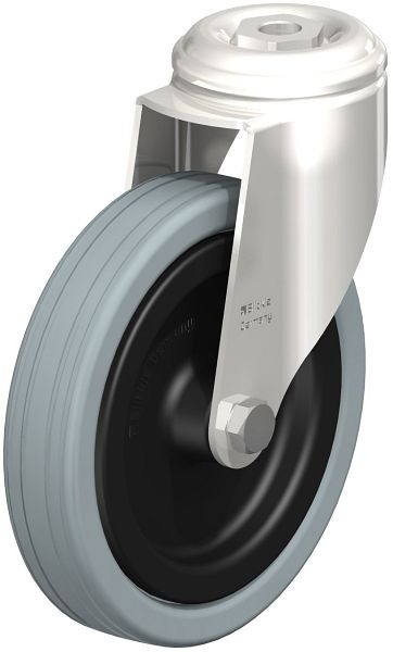 Blickle LKRXA-VPA 125G-11 Edelstahl-Apparate-Lenkrolle mit Rückenloch, Vollgummi, Grau, 367839