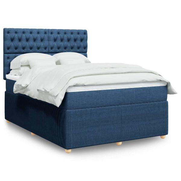 vidaXL Boxspringbett mit Matratze Blau 140x200 cm Stoff, 3294392