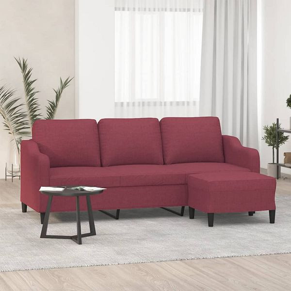 vidaXL 3-Sitzer-Sofa mit Hocker Weinrot 180 cm Stoff, 3201141