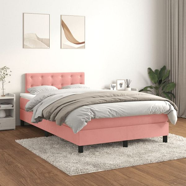 vidaXL Boxspringbett mit Matratze Rosa 120x200 cm Samt, 3141538