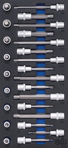 BGS Werkstattwageneinlage 1/3: Bit-Einsatz-Satz, Antrieb Innenvierkant 12,5 mm (1/2"), Keil-Profil (für RIBE), 25-teilig, 4117