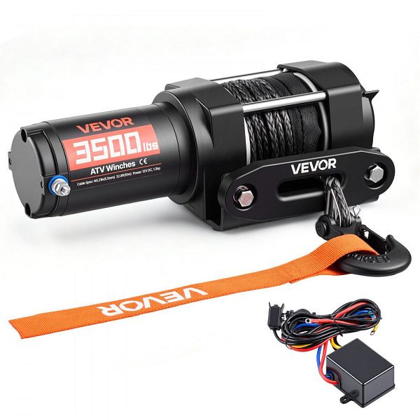 VEVOR Elektrische Seilwinde 1587 kg, 12V DC, 5,3 mm x 10 m Synthetikseil, Kabel-Fernbedienung, IP55, Schwarz, ZLQDXCHCSJP3VMPZG001V9