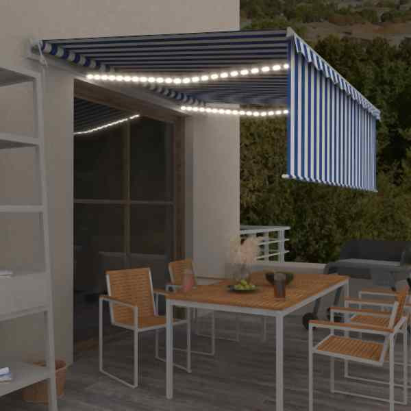 vidaXL Markise Automatisch mit Rollo LED Windsensor 4x3 m Blau & Weiß, 3069311