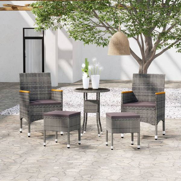 vidaXL 5-teilig Garten-Lounge-Set Poly Rattan Grau, 3058475