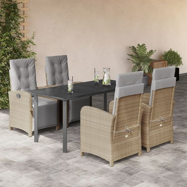vidaXL 5-teilig Garten-Essgruppe mit Kissen Beige Poly Rattan, 3212594