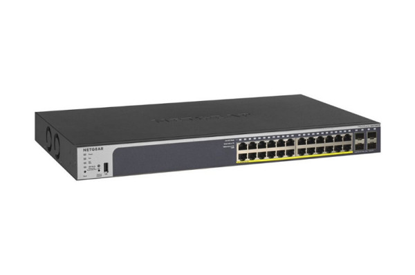 Netgear Gigabit Switch, L2, 28 Ports smart managed, PoE+, 190W, 4xSFP, GS728TP-200EUS