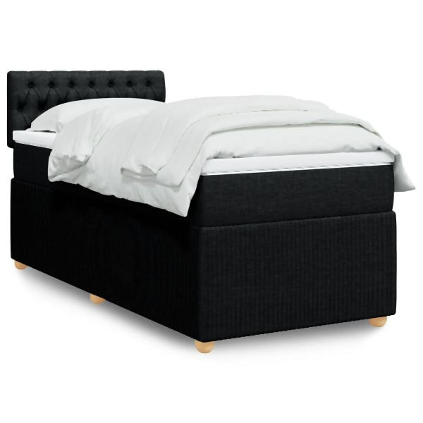 vidaXL Boxspringbett mit Matratze Schwarz 90x190 cm Stoff, 3289620