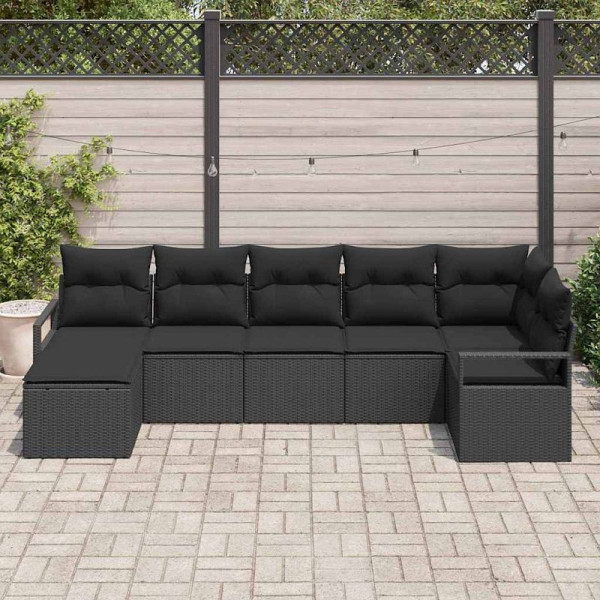 vidaXL Garten-Sofa-Set, 7er Set, Schwarz Poly Rattan, 3346473