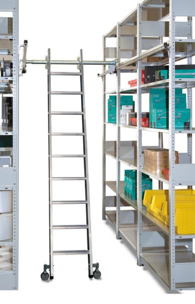Schulte Aluminium-Regalleiter für Doppelregale, seitlich verschiebbar, Arbeitshöhe ca. 2,88 m, 34861-N