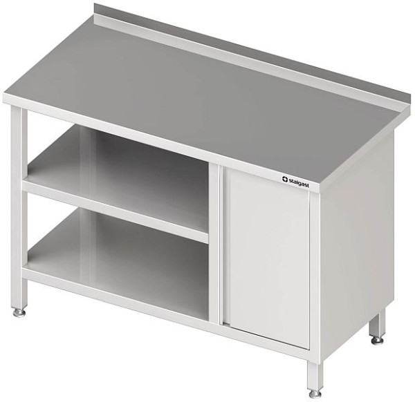 Stalgast Arbeitstisch mit Grund und Zwischenboden, 1700x600x850 mm, mit Flügeltürschrank links, ohne Aufkantung, verschweißt, VAT17613L