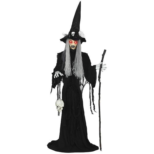 Outsunny 170 cm Halloween Dekoration Halloween Hexe mit LED-Lichter, Soundfunktion verstellbare Arme, Kopf, 84J-089V00BK