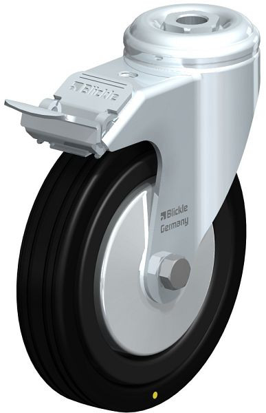 Blickle LKRA-VPA 125K-FI-EL-FA Apparate-Lenkrolle mit Rückenloch & Feststeller, Vollgummi, Schwarz, 223784