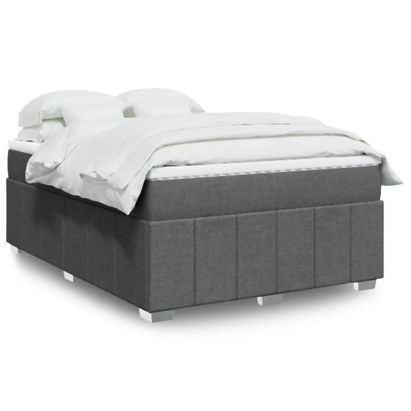 vidaXL Boxspringbett mit Matratze Dunkelgrau 140x200 cm Stoff, 3285478