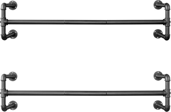 SONGMICS Wandmontierter Wäschehalter, Set aus 2, Pfeifenkleiderhängestange, 110 x 30 x 29,3 cm, jeweils bis zu 60 kg, schwarz, HSR64BK-02