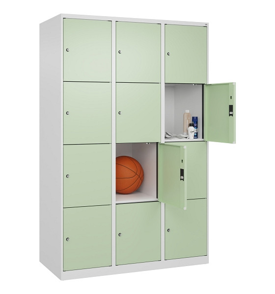 C+P Schließfachschrank Evolo PLUS, 12 Fächer, 1850x1200x500mm, 9016/6019, Abteile 3, Abteilbreite 400 mm, 049000-324 S10019