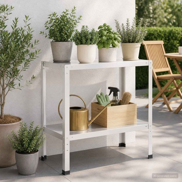 vidaXL Pflanztisch 100 x 40 x 80 cm Pulverbeschichteter Stahl Weiß, 8014856