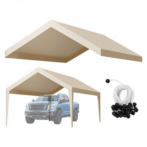 VEVOR Carport-Ersatzdach 3,65x6,09 m, UV-beständige Autounterstandsplane, Beige, ohne Rahmen, mit Ballfangnetzen, CKPB12X20FTM4VTAY001V0