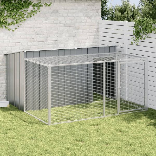 vidaXL Hundehütte mit Auslauf Anthrazit 197x194x110cm Verzinkter Stahl, 3214224
