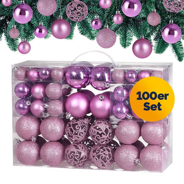 casaria Weihnachtskugeln Rosa 100-tlg in matt, glänzend & glitzernd, 107506