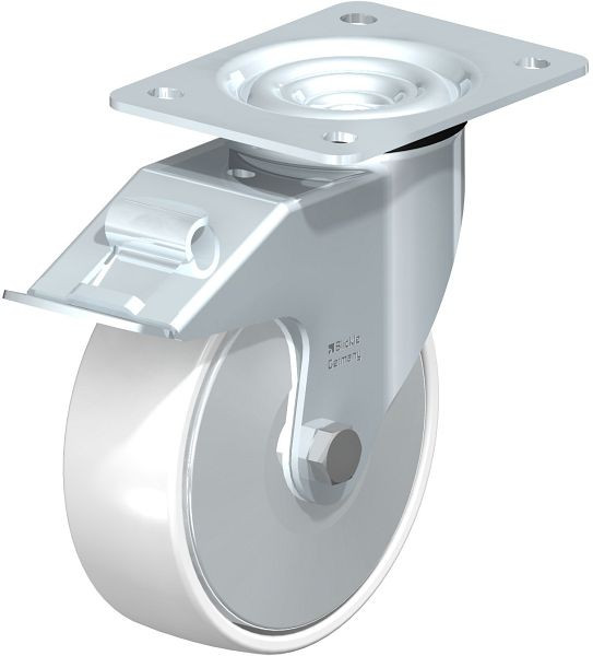 Blickle LE-PPN 150G-FI-FA Stahlblech-Lenkrolle mit Anschraubplatte & Feststeller, Polypropylen, Weiß, 762858