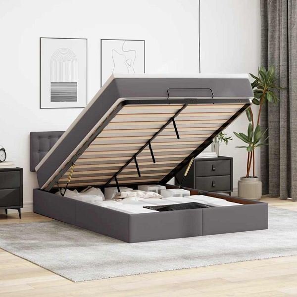 vidaXL Ottoman-Bett mit Matratzen & LEDs Grau 140x200 cm Kunstleder, 3312160