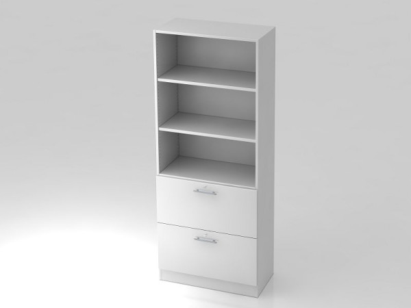 Hammerbacher Schrank 5OH, 2HR, Sockelblende Relinggriff Weiß/Weiß, 80x42x200,4 cm (BxTxH), V7300/W/W/RE