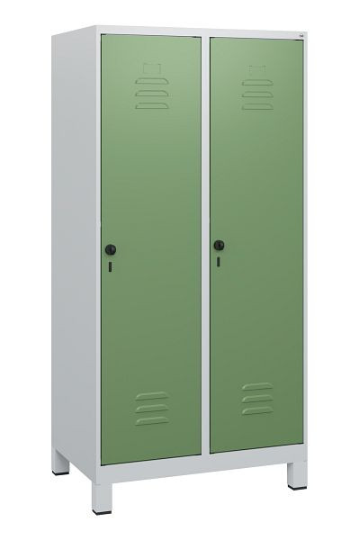 C+P Umkleidespind Classic PLUS, Füße, 2 Abteile, 1630x800x500mm, 7035/6011, Drehriegel, 0800105-22 S10006