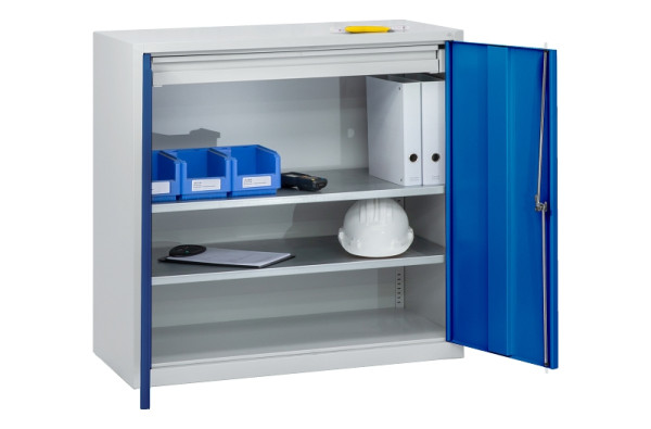 C+P Stahl-Flügeltürenschrank Serie 89, H1000xB100xT500mm, 7035/5010, 2 Türen, 88210-00 S10002