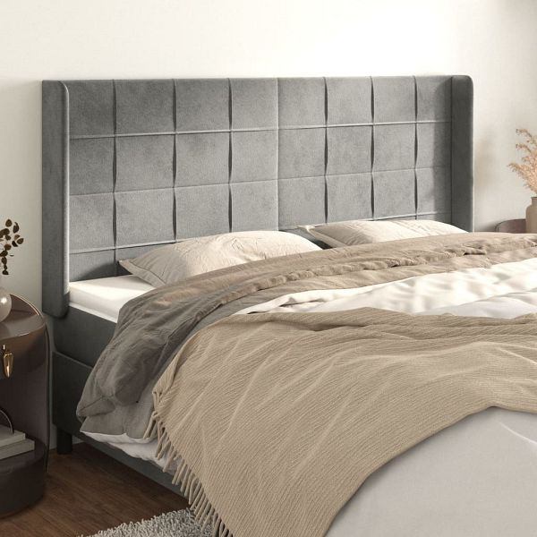vidaXL Kopfteil mit Ohren Hellgrau 163x16x118/128 cm Samt, 3119634