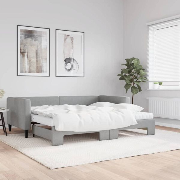 vidaXL Tagesbett Ausziehbar mit Matratze Hellgrau 90x190 cm Stoff, 3196606