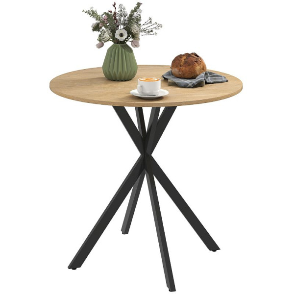 HOMCOM Runder Küchentisch, 80 cm, kompakte Tischplatte, Spanplatte, Metall, Weiße Eiche+Schwarz, 83A-295V00AK